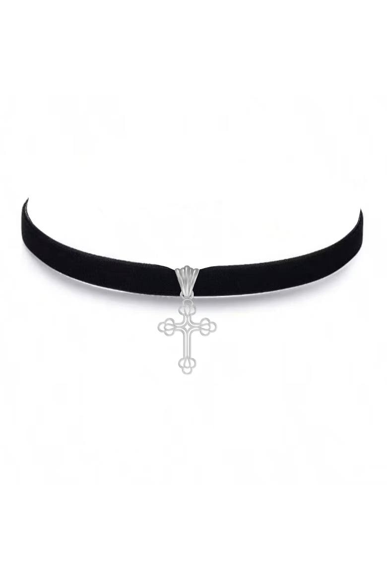 The Mini Billie Cross Choker, Main, color, Silver, Black