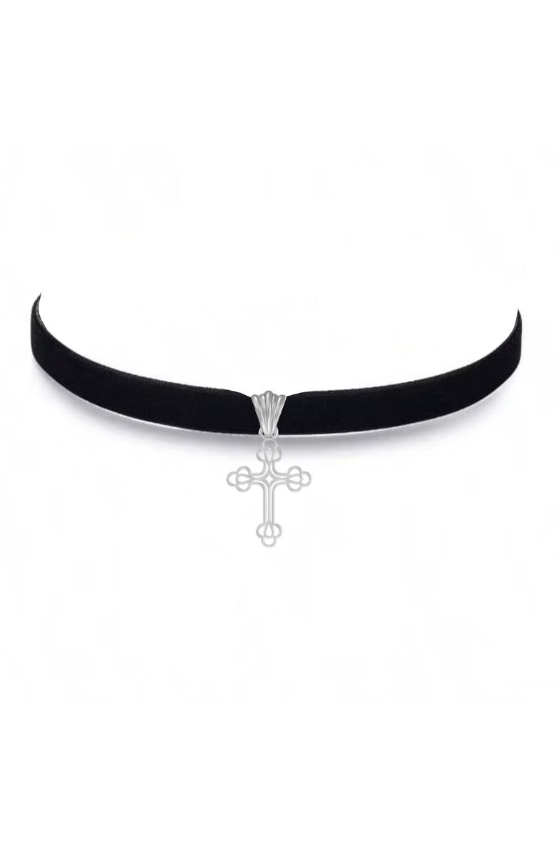 Leni James The Mini Billie Cross Choker, Main, color, Silver, Black