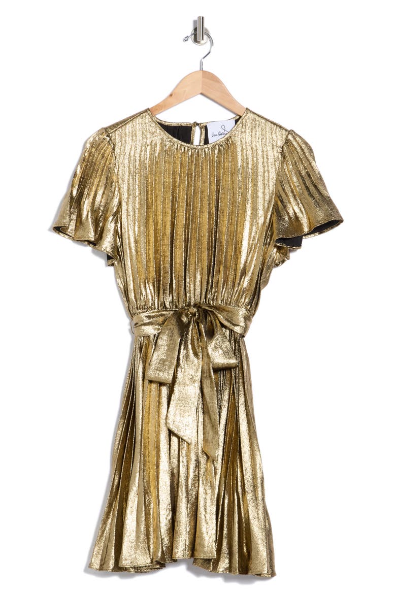 Plissé Pleat Tie Waist Dress, Alternate, color, GOLD