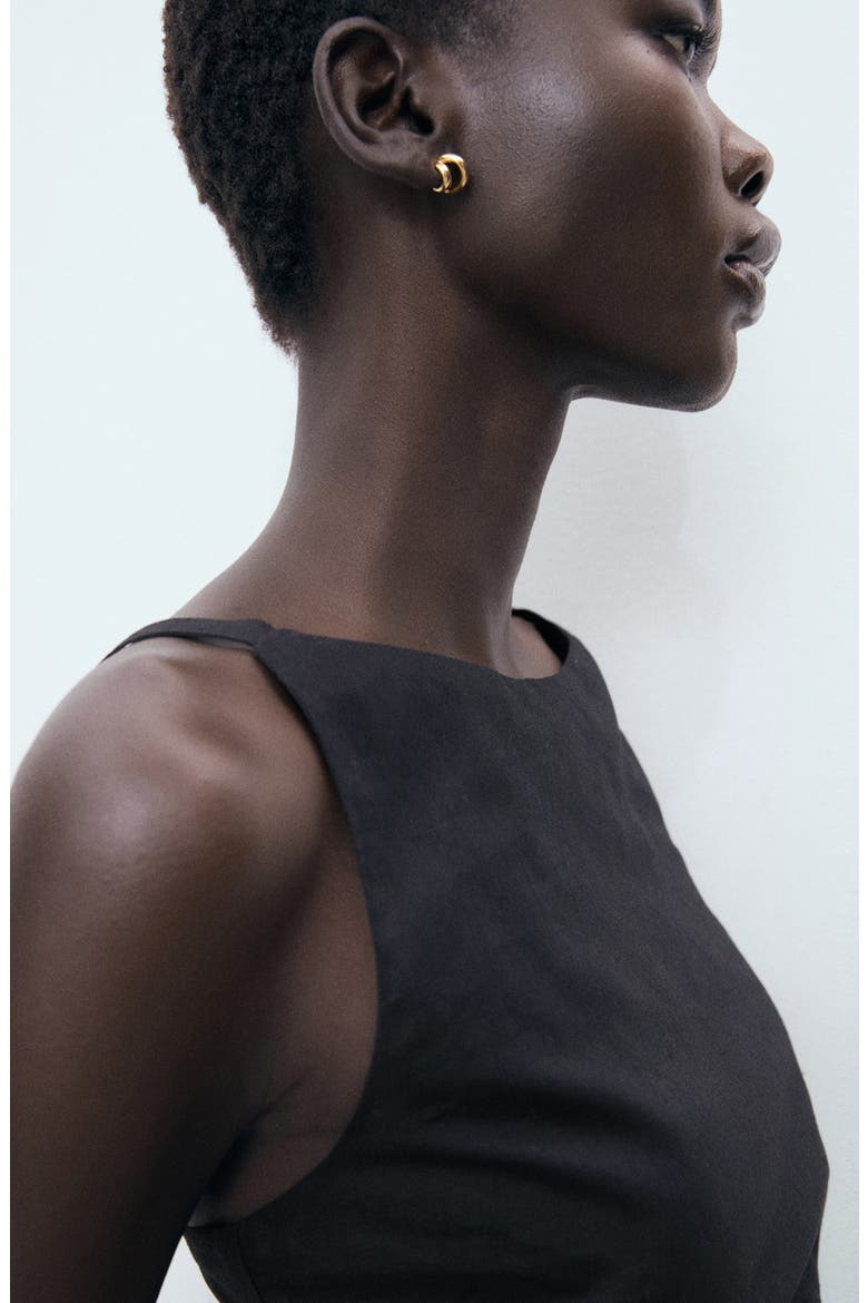 Draped Linen & Cotton Minidress, Alternate, color, BLACK