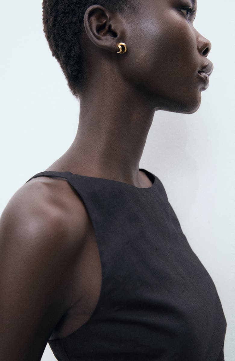 MANGO Draped Linen & Cotton Minidress, Alternate, color, Black