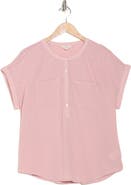 Lucky Brand Mixed Media Short Sleeve Cotton Henley Top