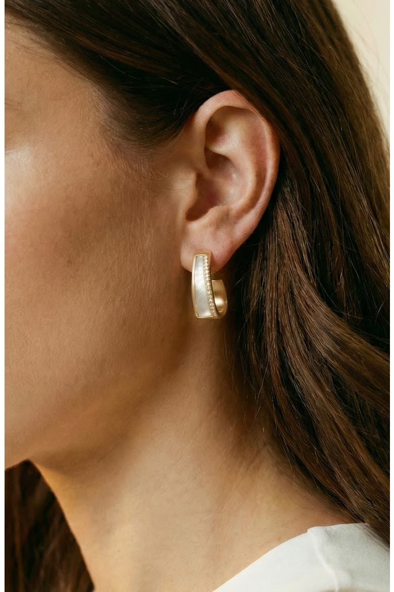 Mother-of-Pearl Angular Huggie Hoop Earrings, Alternate, color, GOLD