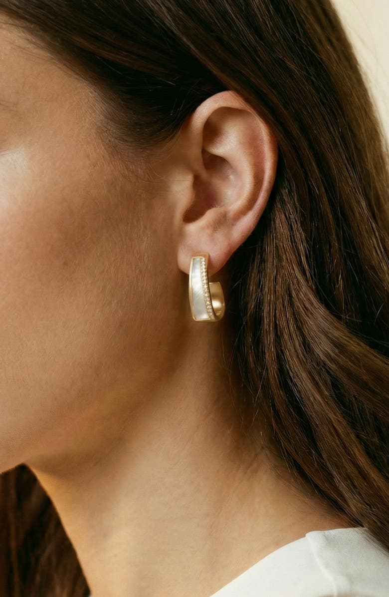 ARGENTO VIVO Mother-of-Pearl Angular Huggie Hoop Earrings, Alternate, color, Gold