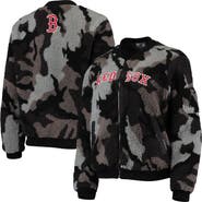 THE WILD COLLECTIVE Women's The Wild Collective Black Boston Red Sox Camo Sherpa Full-Zip Bomber Jacket