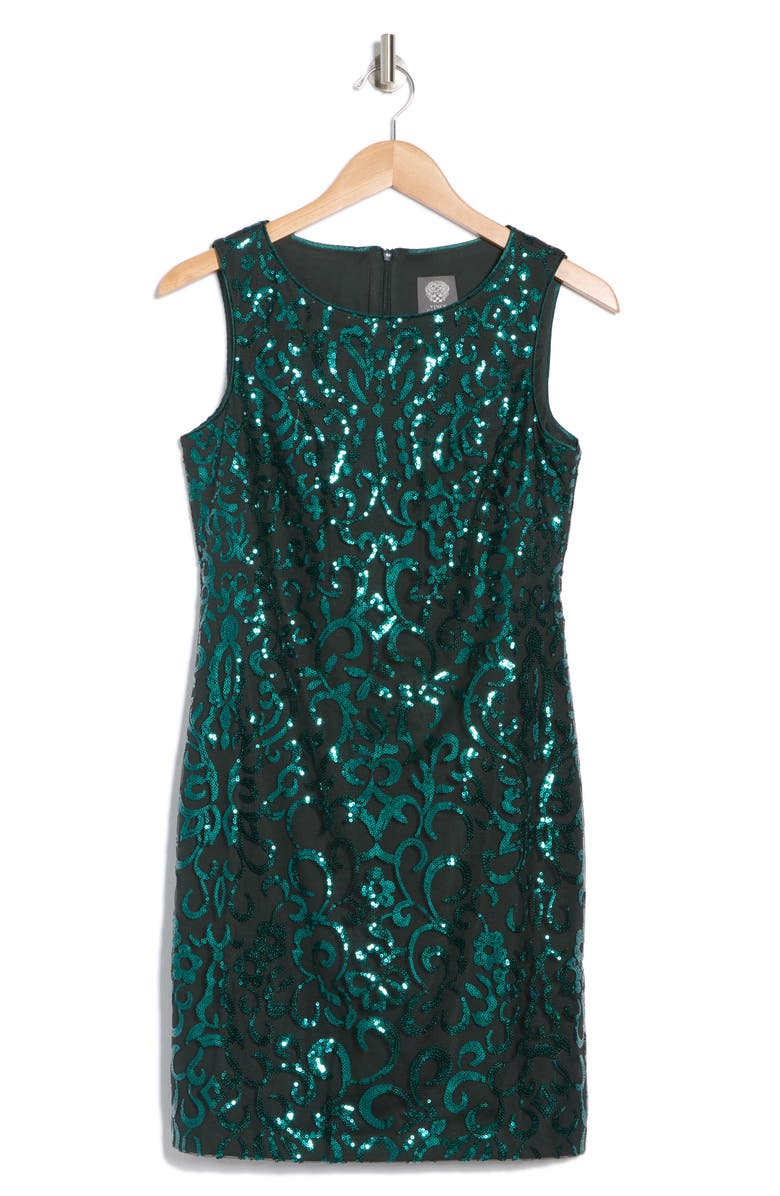 Vince Camuto Sequined Sheath Dress, Alternate, color, Hunter