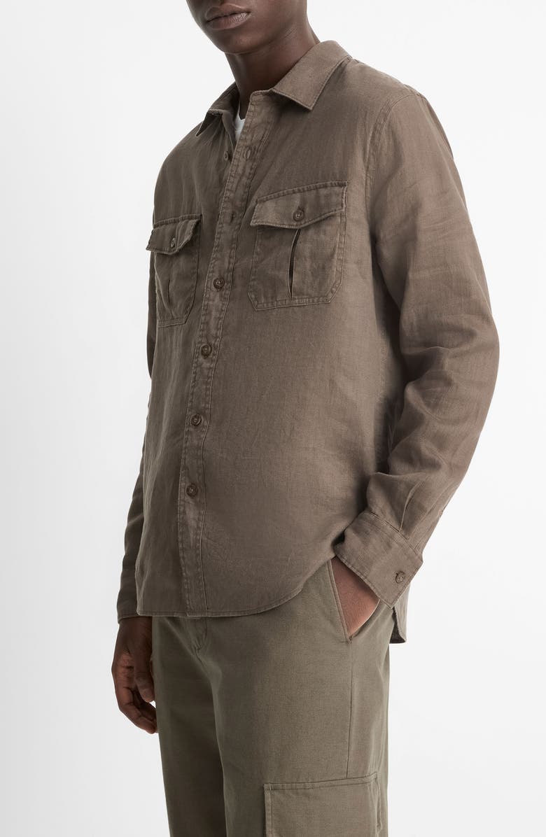 Vince Relaxed Fit Linen Utility Shirt, Alternate, color, Mangrove