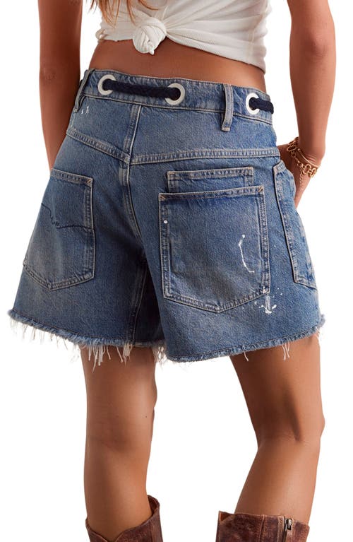 Free People Moxie Distressed High Waist Denim Cutoff Shorts In Blue
