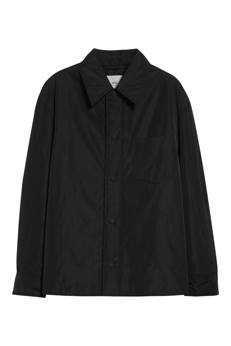 Ami de Coeur Embroidered Padded Water Repellent Shirt Jacket, Alternate, color, NOIR