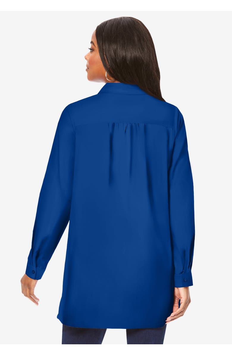 Roaman's Kate Long-Sleeve Crisp Cotton-Blend Button-Front Tunic, Alternate, color, Dark Sapphire