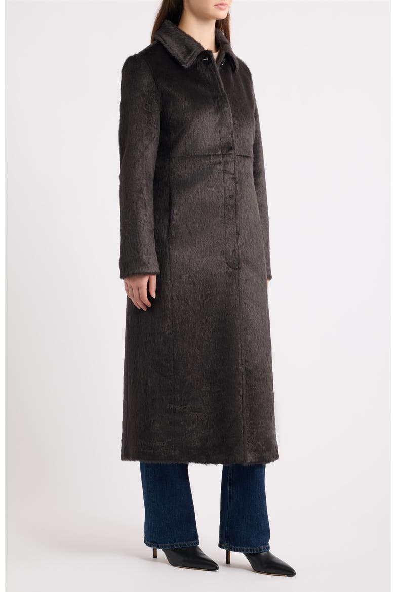 Faux Fur Long Coat, Alternate, color, DK BROWN