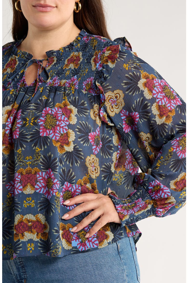 Floral Smocked Yoke Popover Top, Alternate, color, GREEN GABLES BLOOMING