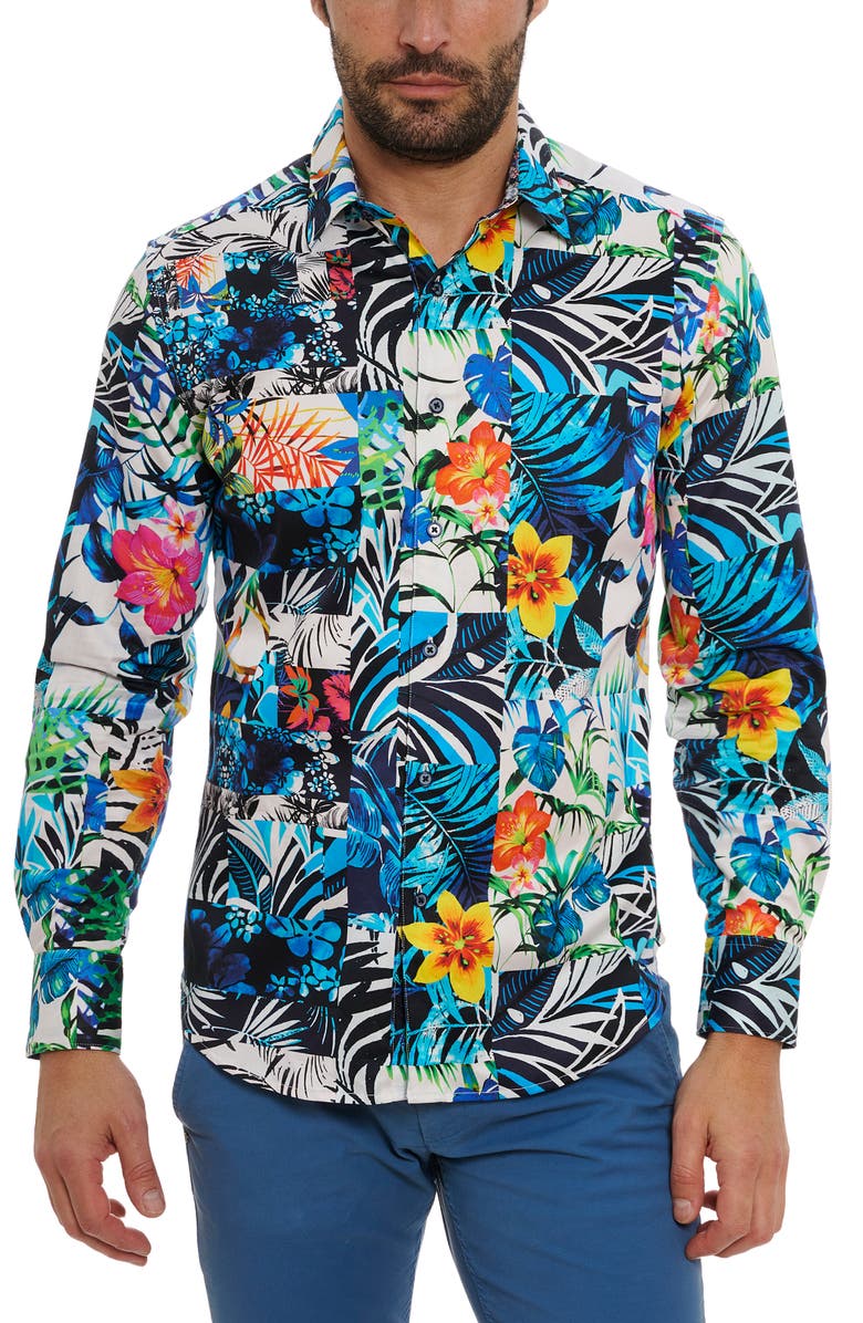 Robert Graham Tahiti Floral Stretch Cotton Button-Up Shirt, Main, color,