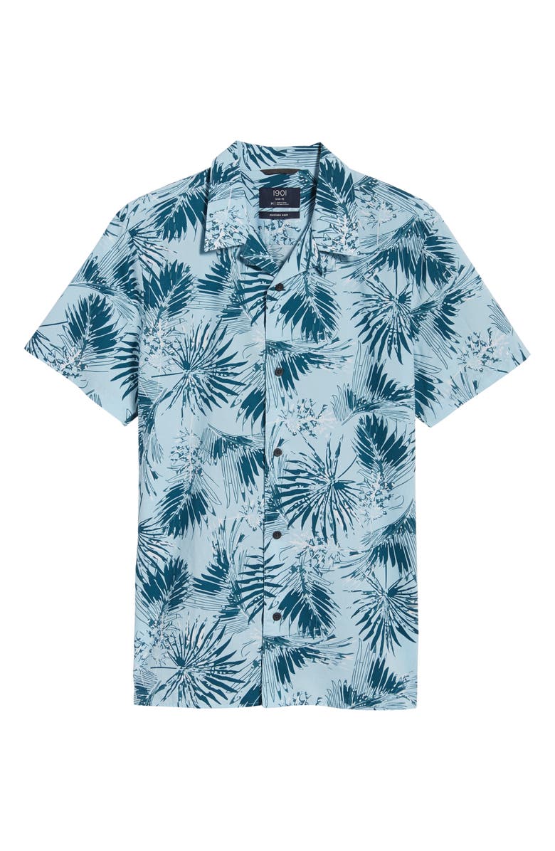 1901 Trim Fit Palm Print Camp Shirt, Alternate, color, 