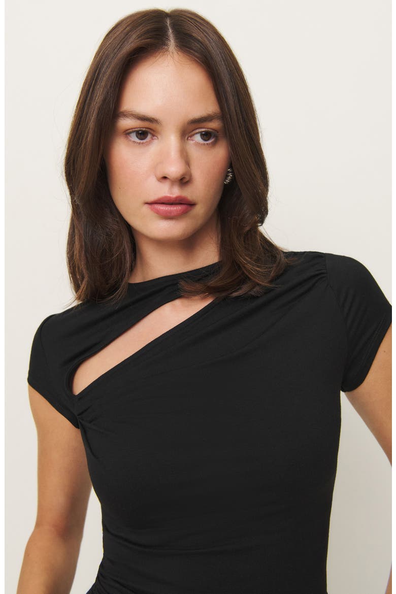 Else Cutout Cap Sleeve Top, Alternate, color, BLACK