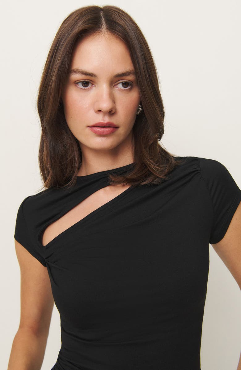 Reformation Else Cutout Cap Sleeve Top, Alternate, color, Black