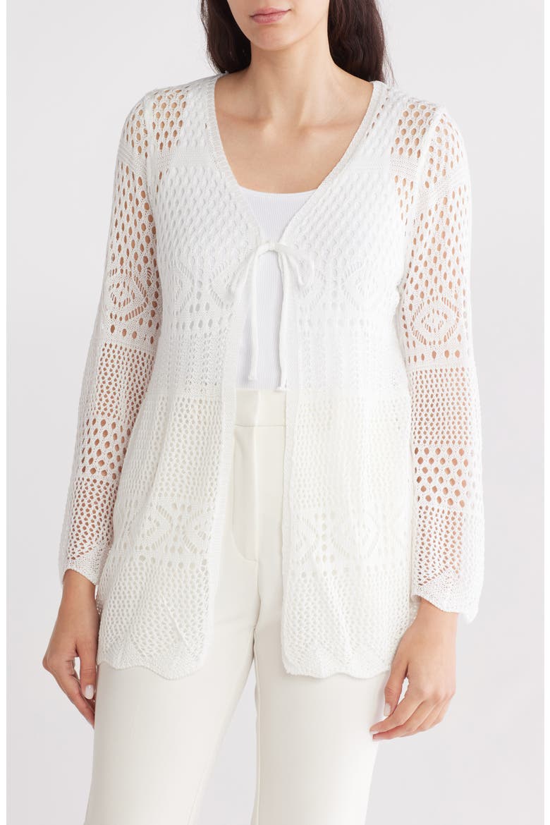 Open Stitch Tie Top, Main, color, WHITE