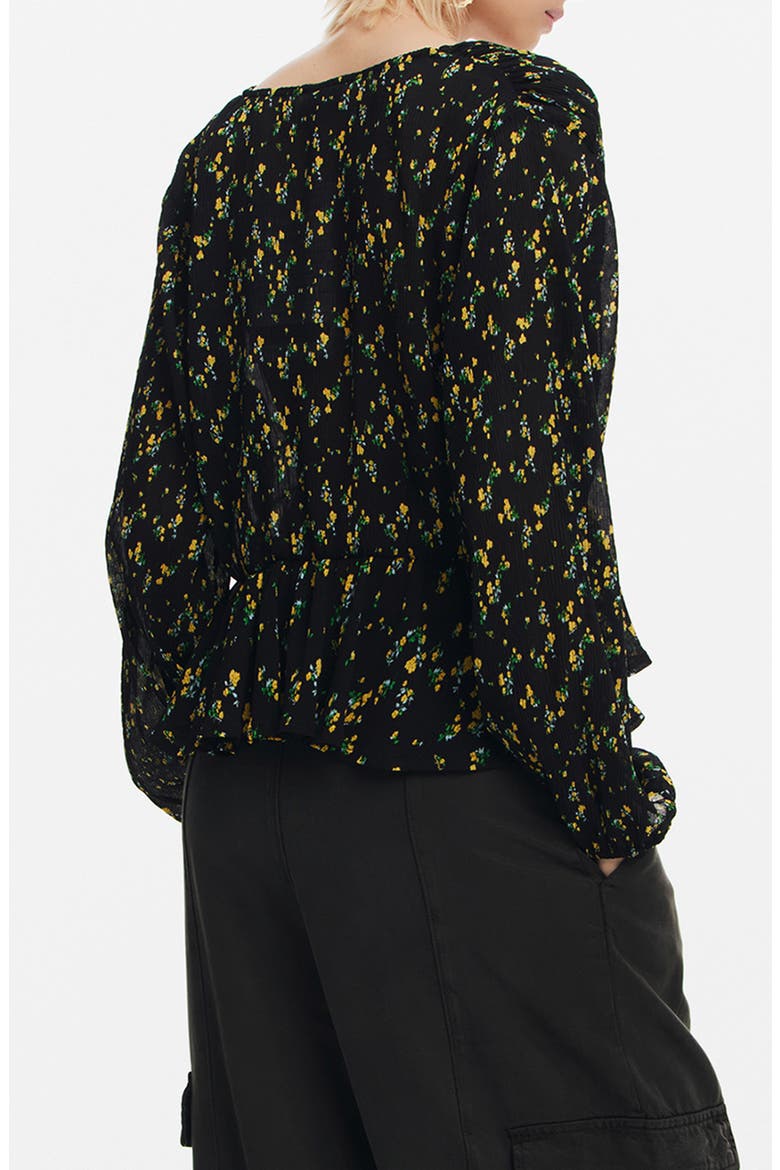 Okayama Floral Peplum Top, Alternate, color, BLACK