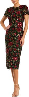Mac Duggal High Neck Floral Embellished Midi Dress