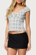 EDIKTED Dolsy Plaid Button-Up Crop Top