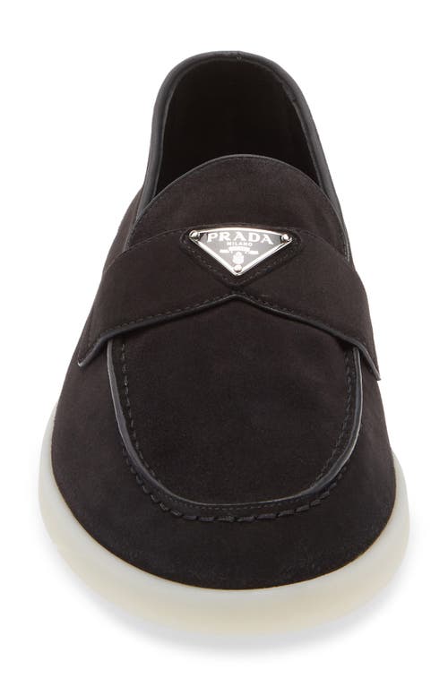 Prada Suede Slip-on Shoes In Nero