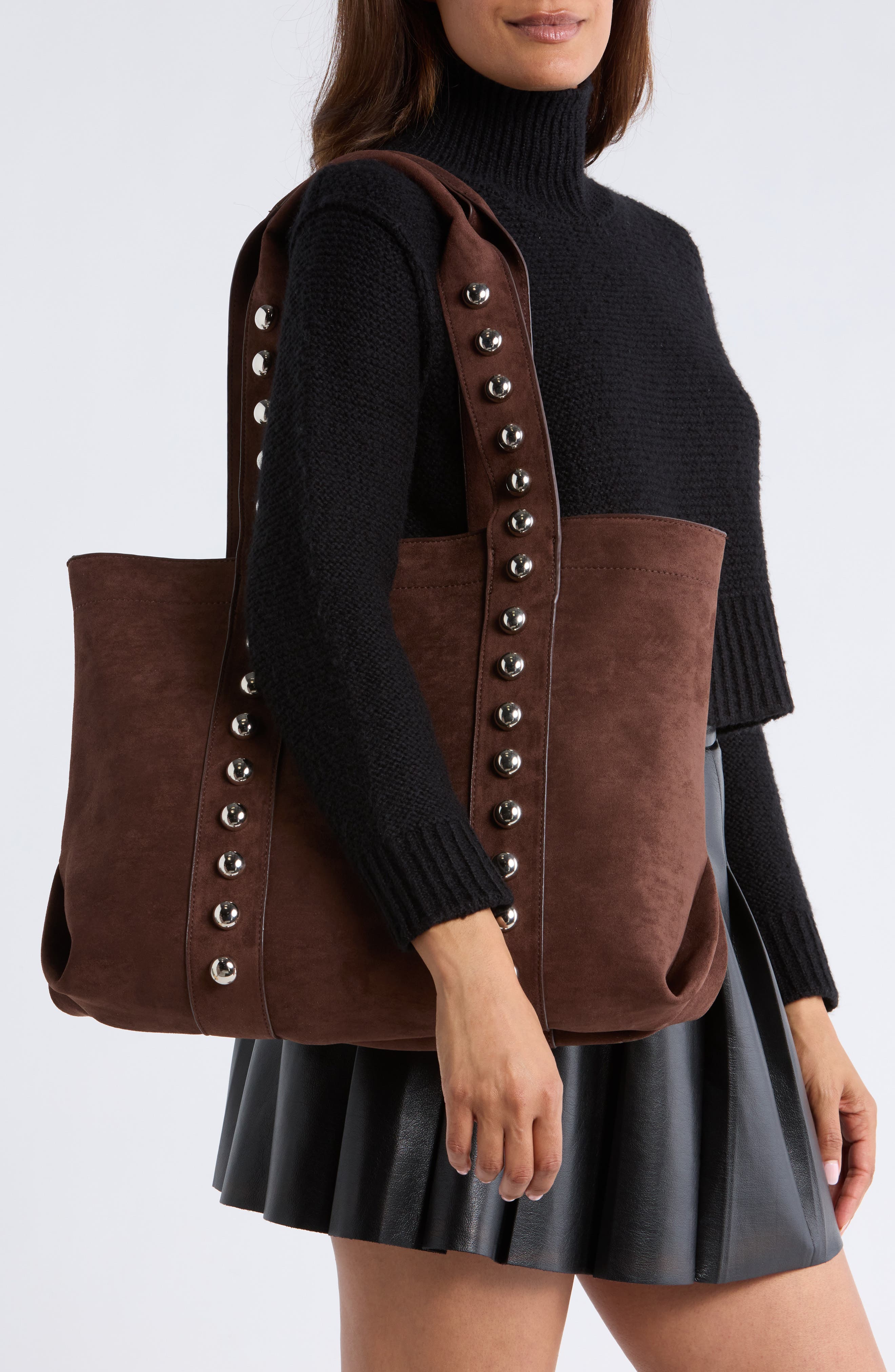 Madden Girl Large Faux Suede Tote, Alternate, color, Brown