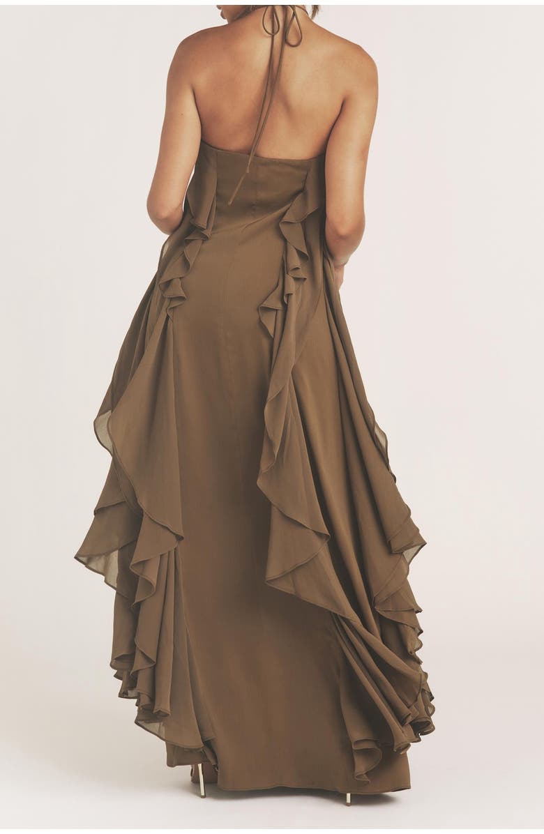 Six Stories Whitney Ruffle Halter Neck Maxi Dress, Alternate, color, Olive