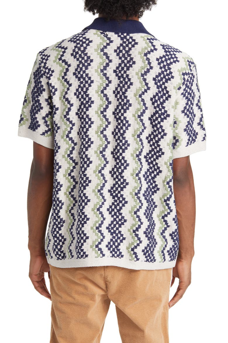 Crochet Johnny Collar Cotton Polo, Alternate, color, BLUE/ CREAM