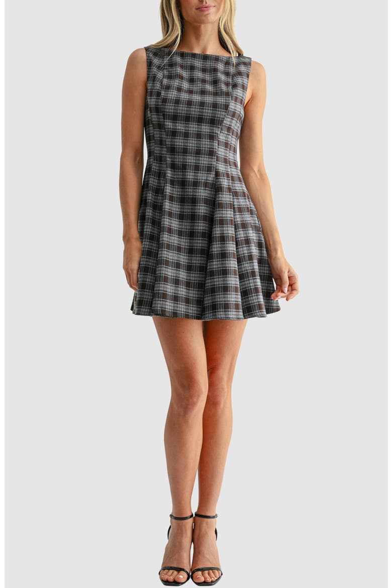 Plaid Minidress, Main, color, BROWN BLUE PLAID