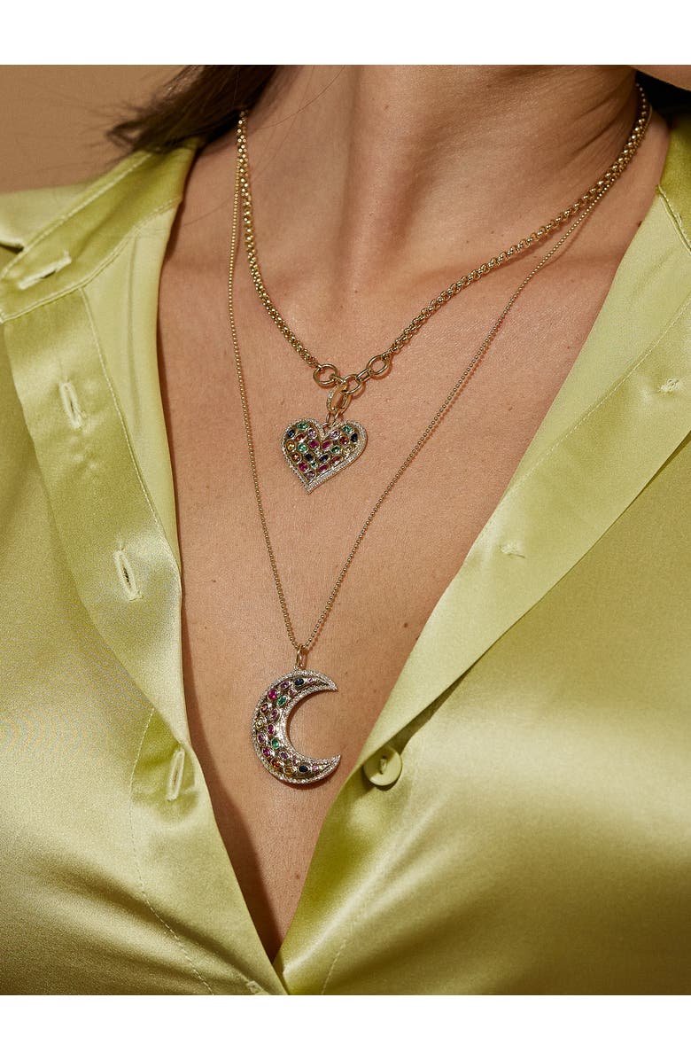 Lionheart 14K Gold Måneskin Multi Gemstone Moon Charm, Alternate, color, Yellow Gold