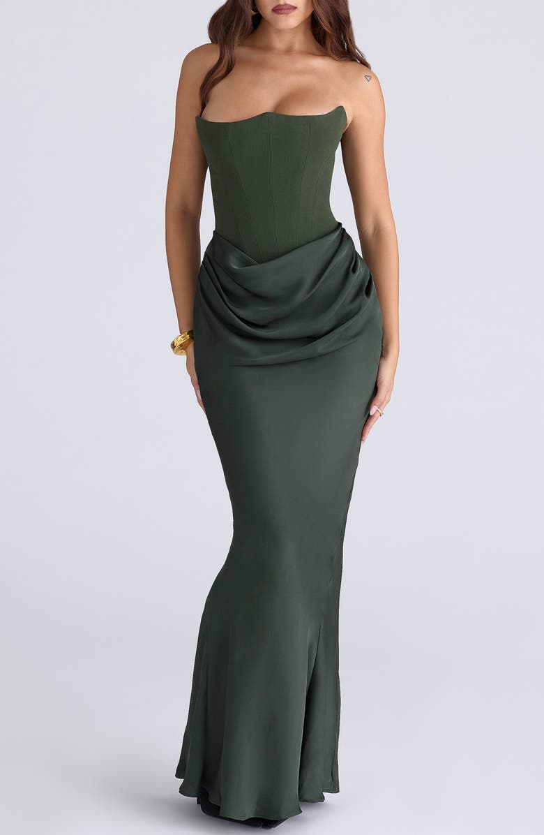 HOUSE OF CB Persephone Strapless Evening Dress, Alternate, color, Green Crepe