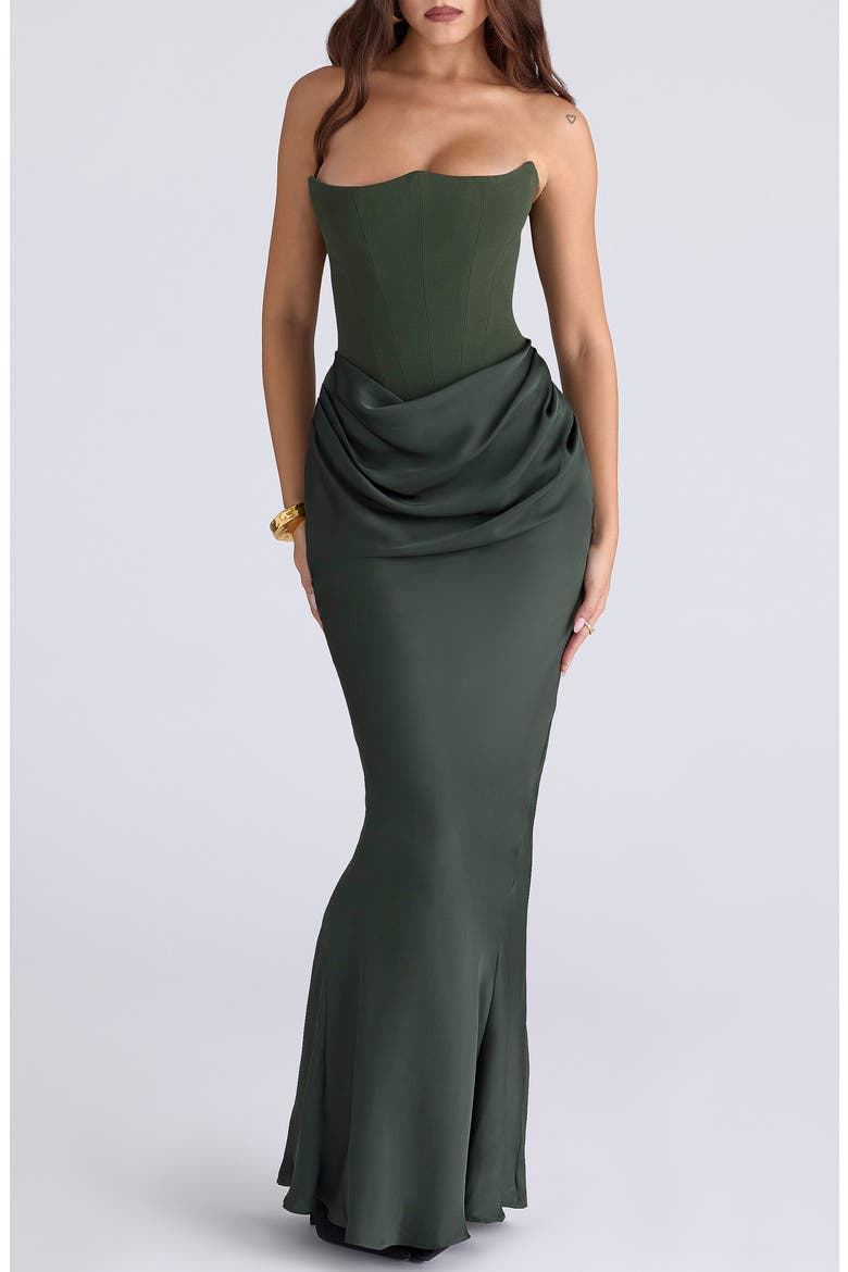 persephone dress gown in wine silk chiffon with velvet flowers and special occasions Persephone Strapless Evening Dress (Women)