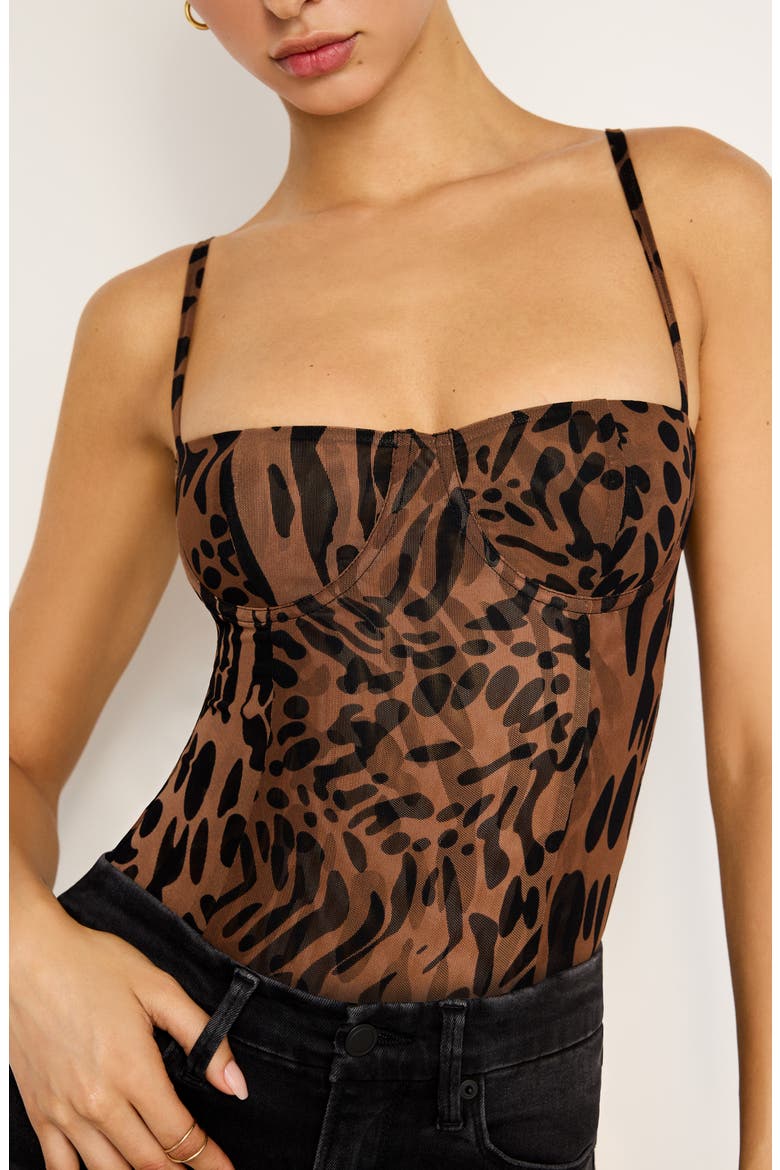 Corset Demi Mesh Bodysuit, Alternate, color, WARPED LEOPARD004