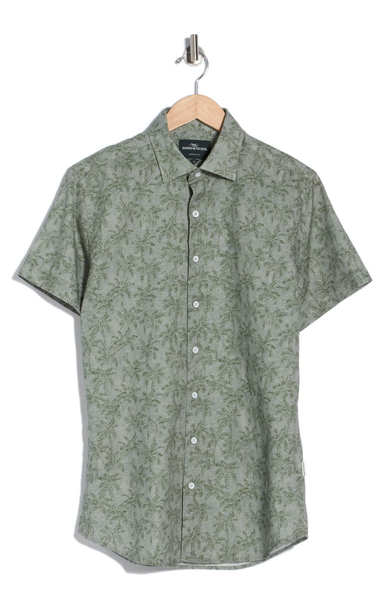 Rodd & Gunn Brooklyn Short Sleeve Cotton & Line Blend Button-Up Shirt, Main, color, Fern