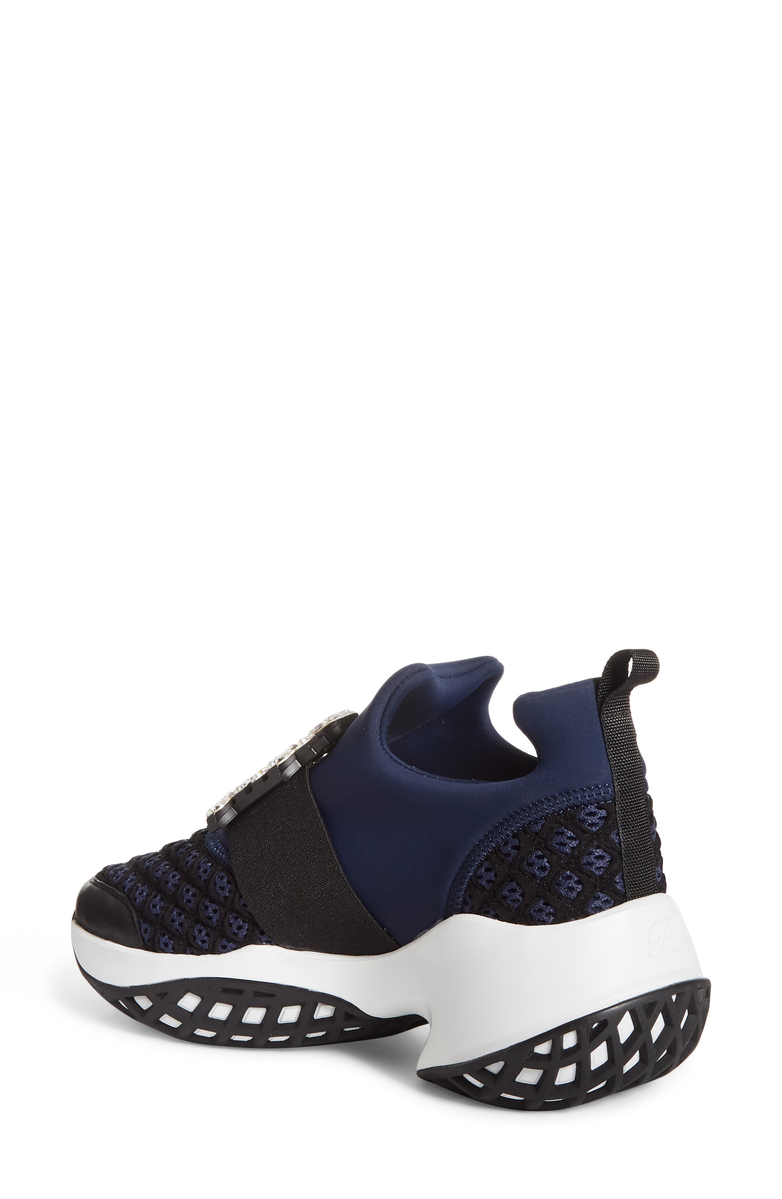 Roger Vivier Viv Crystal Buckle Slip-On Sneaker, Alternate, color, Navy/ Black