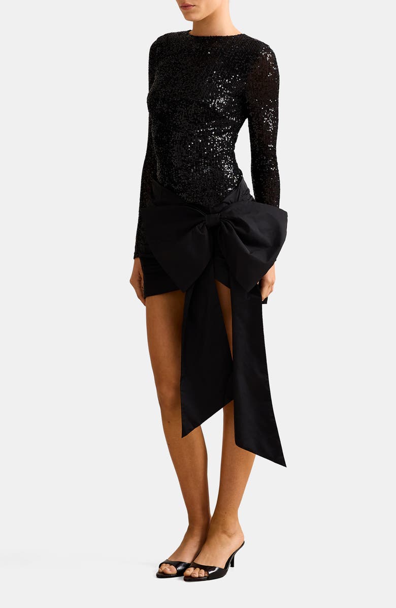 Ever New Dolly Sequin Bow Long Sleeve Cocktail Minidress, Alternate, color, Black