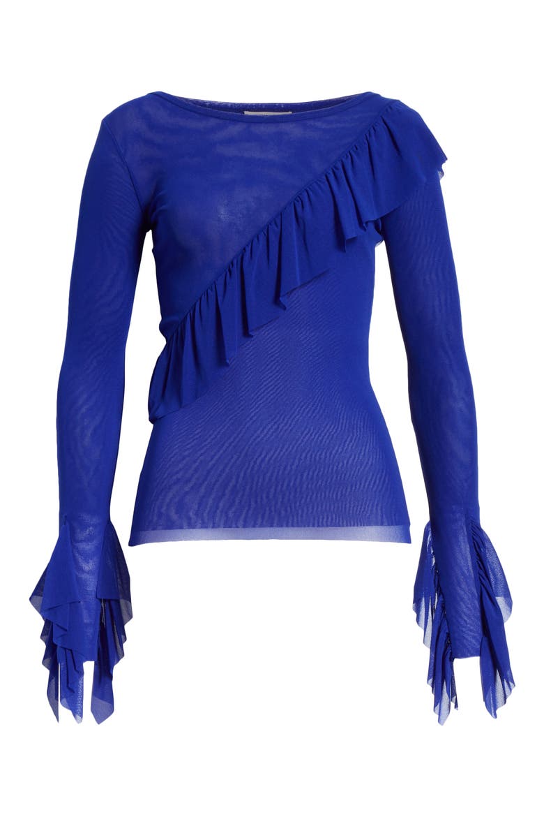 Ruffle Detail Mesh Top, Alternate, color, INDACO