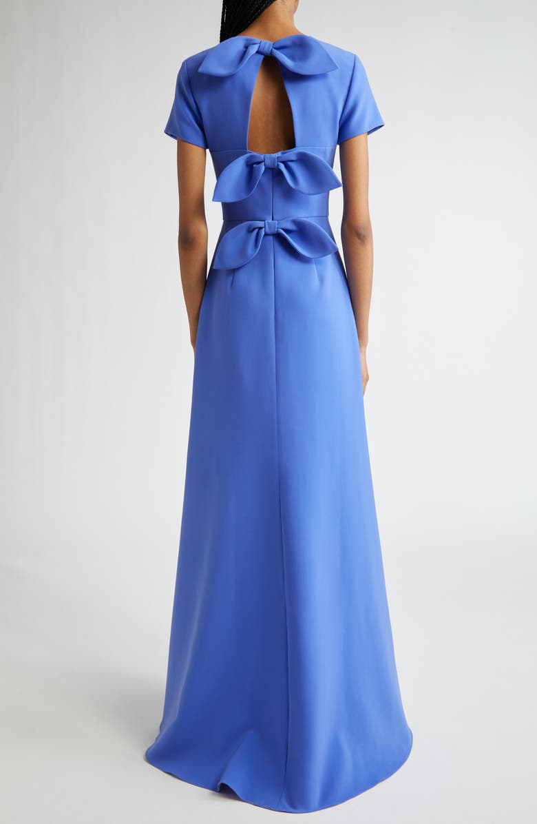 Carolina Herrera Floral Embroidered Stretch Crepe Gown with Bows, Alternate, color, Delphinium Mult