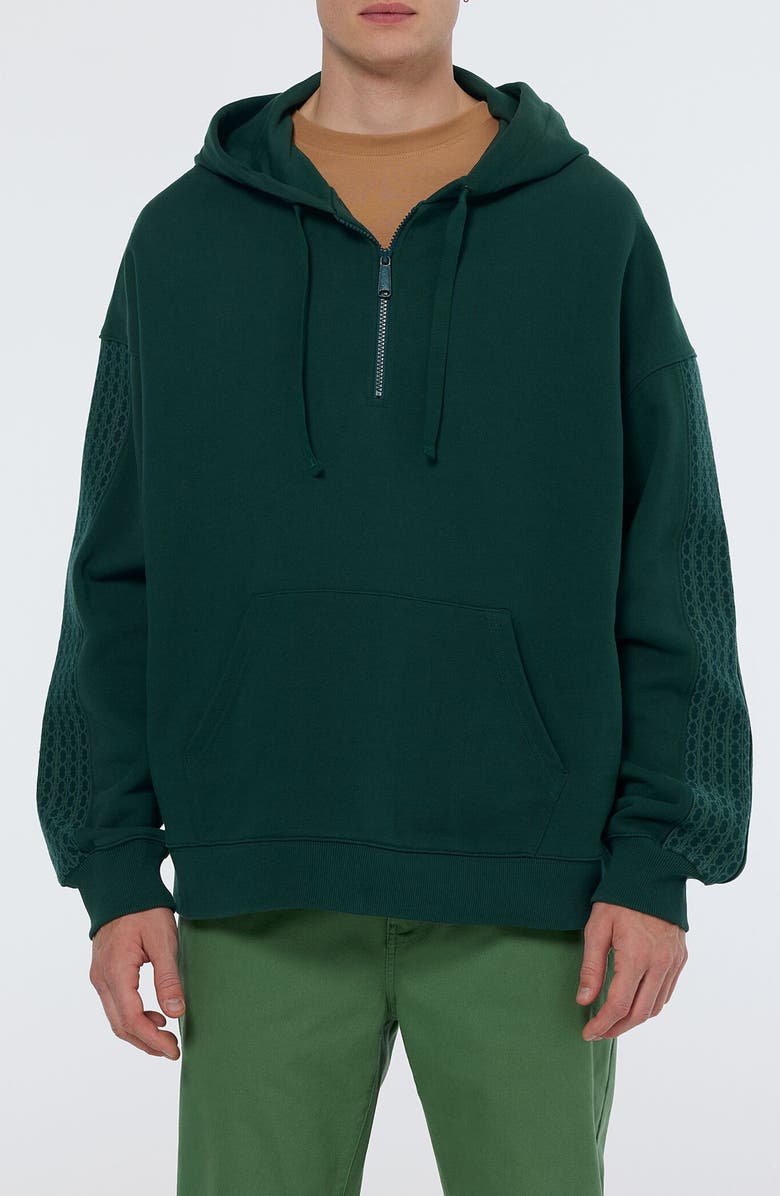 Scotch & Soda Pattern Panel Quarter Zip Hoodie, Main, color, Amsterdam Green