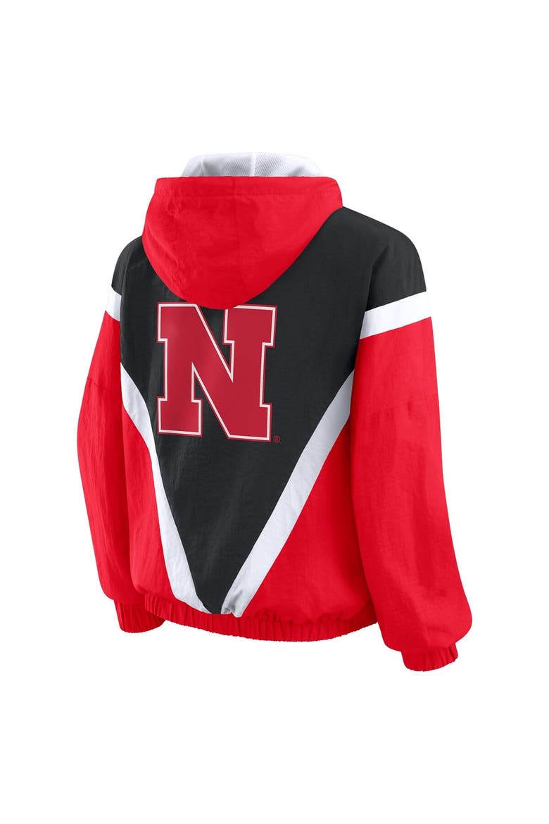 Women's WEAR by Erin Andrews Scarlet/Black Nebraska Huskers Colorblock Full-Zip Hoodie Windbreaker Jacket, Alternate, color, Scarlet