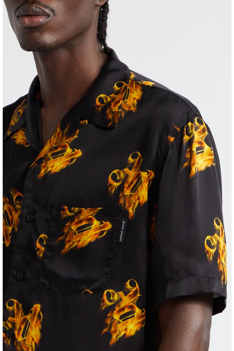 Burning Monogram Camp Shirt, Alternate, color, BLACK GOLD
