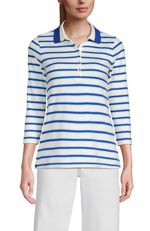 Lands' End 3/4 Sleeve Supima Cotton Polo Shirt in Sapphire Gem Stripe/tipped  product