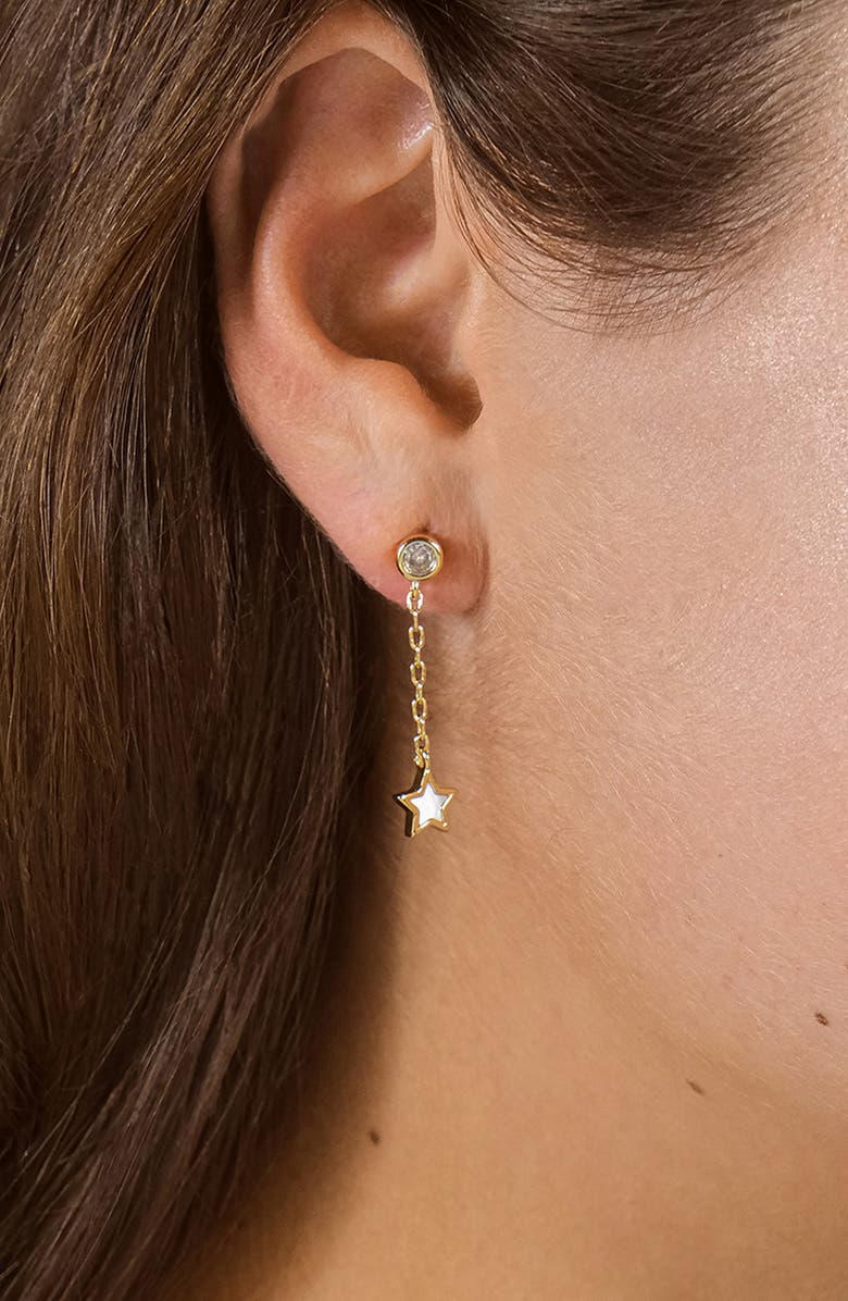 Sterling Forever Deja Cubic Zirconia & Mother-of-Pearl Star Drop Earrings, Alternate, color, Gold
