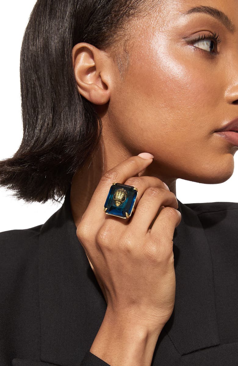 Kurt Geiger London Emerald Cut Crystal Cocktail Ring, Alternate, color, Blue