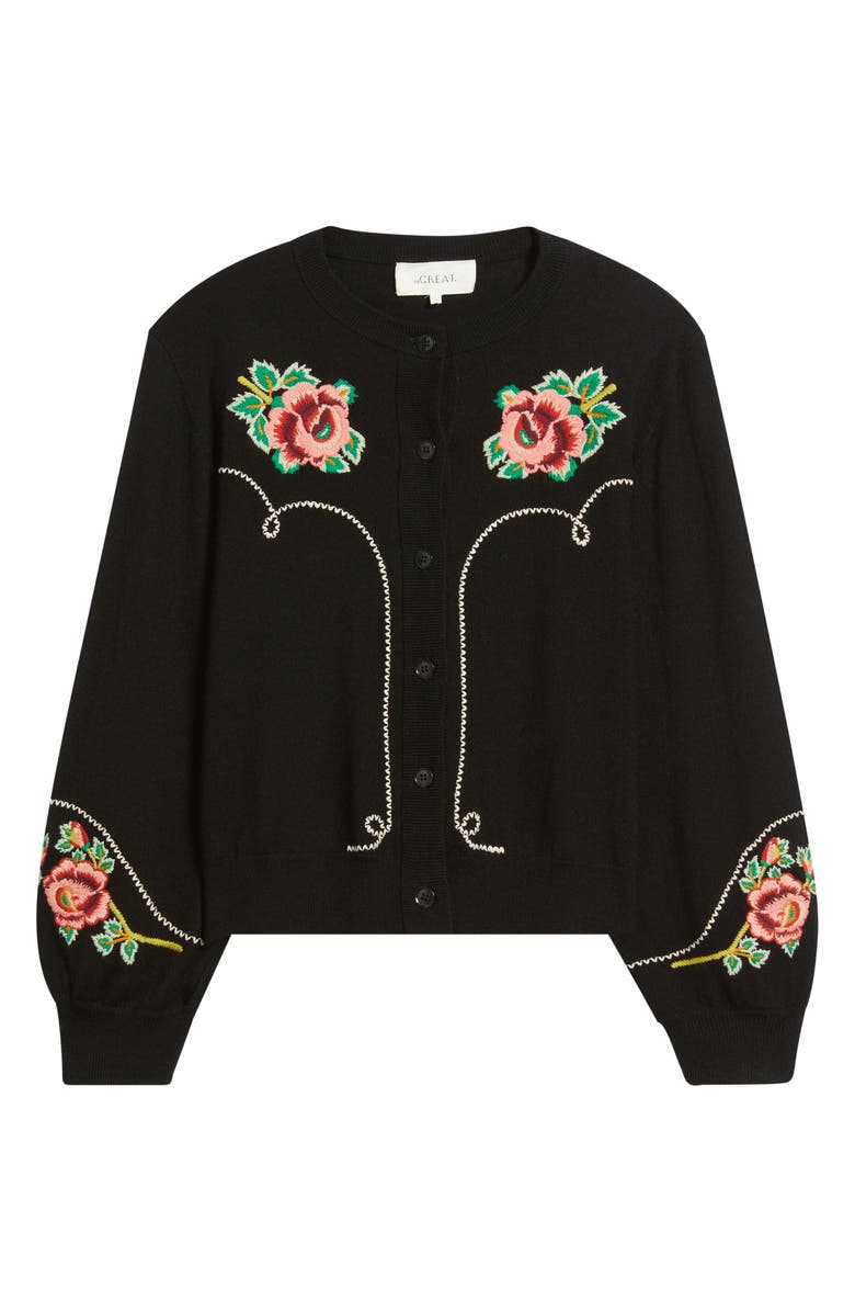 THE GREAT. Heirloom Rose Cotton & Wool Cardigan, Alternate, color, Black