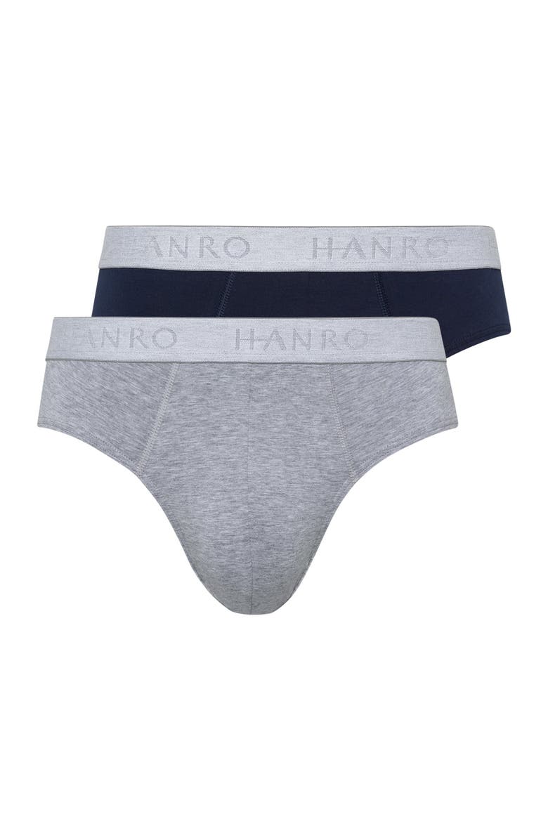 Hanro Cotton Essentials 2-Pack Cotton Briefs, Main, color, Light Melange/Deep Navy