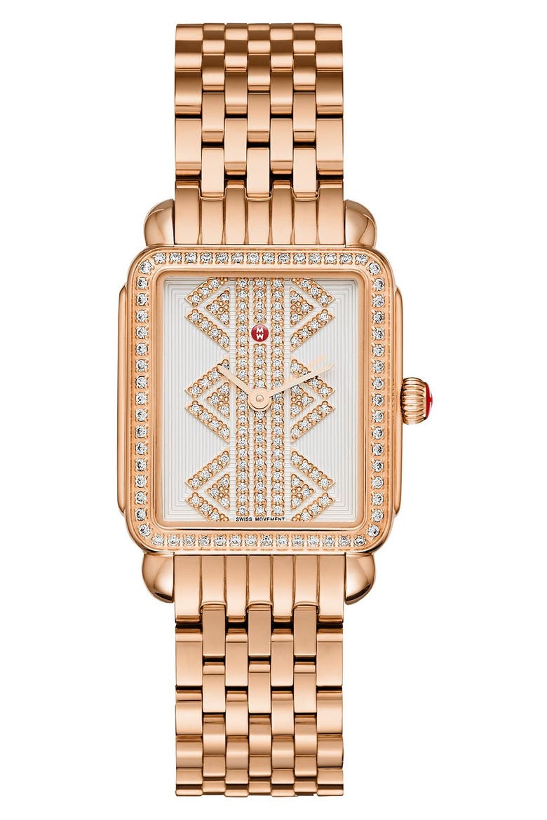Deco II Mid Diamond Dial Watch Case, 26mm x 28mm, Alternate, color, ROSE GOLD