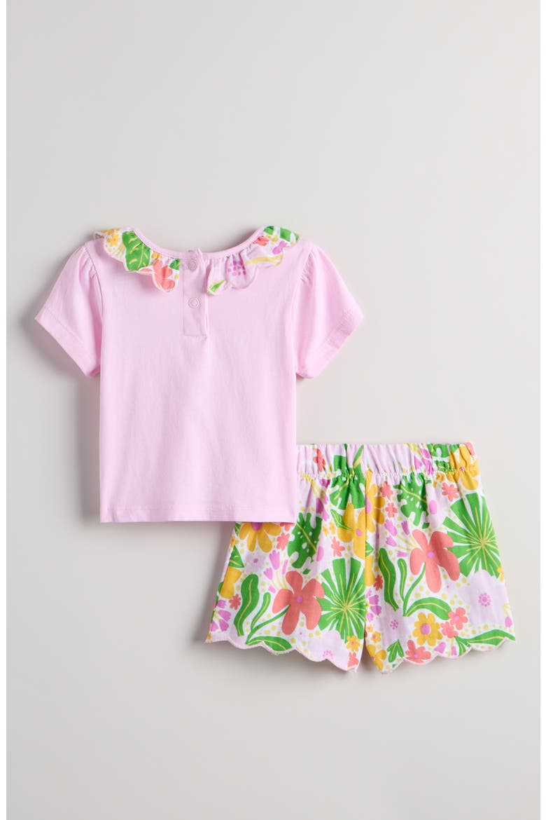 Scallop Collar Tee & Shorts Set, Alternate, color, PINK- WHITE TROPICAL FLORAL