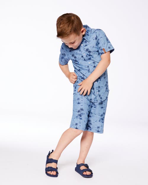 DEUX PAR DEUX DEUX PAR DEUX LITTLE BOY'S PRINTED CHAMBRAY SHORT PALE BLUE AND NAVY 