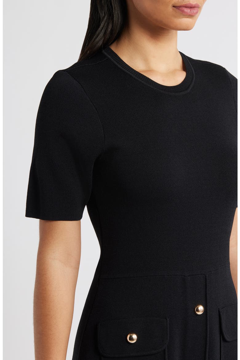 Patch Pocket Knit A-Line Dress, Alternate, color, BLACK